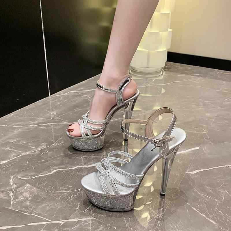 サンダル レディース ハイヒール グリッター ラメ クリア 透明 厚底 防水 夜 クラブ イベント パーティー キャバ 嬢 モデル 大きいサイズ 女性 靴 シューズ