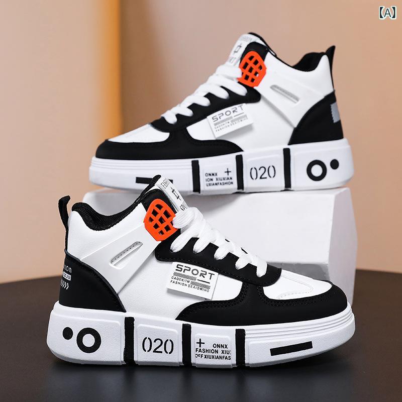 スニーカー キッズ 男の子 子供 高帮 ミドルカット レザー 防水 滑り止め 学生 運動靴 通学 普段使い 秋冬