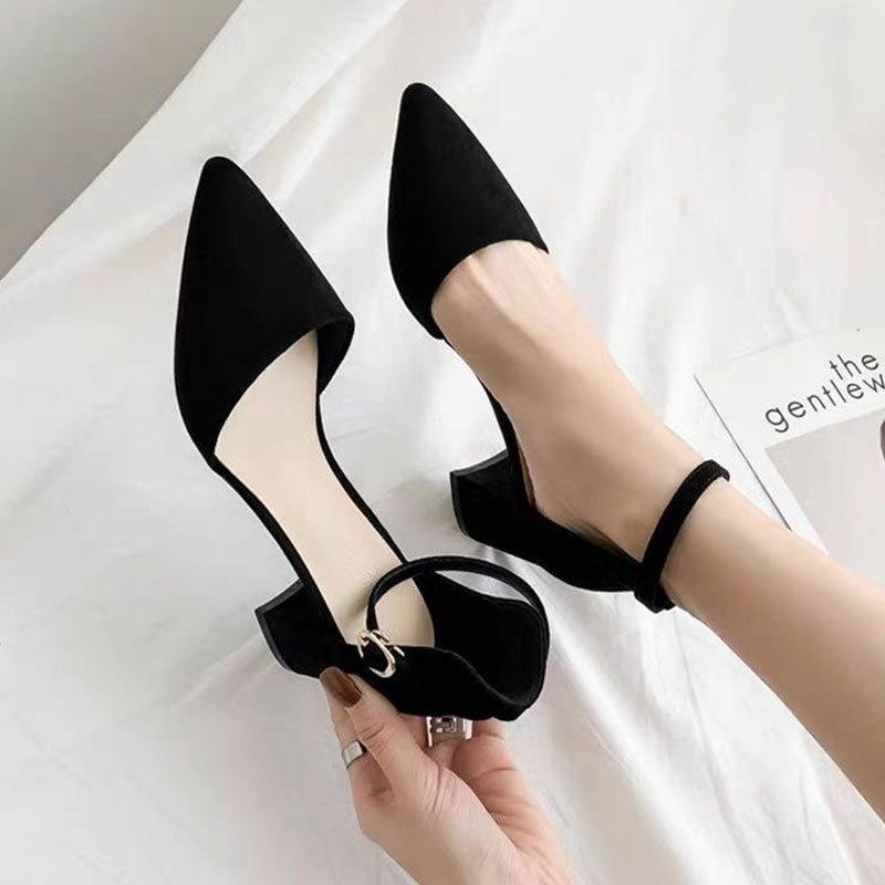 サンダル レディース 春夏 ポインテッドトゥ ハイヒール 太ヒール ミドルヒール ストラップ 普段使い かわいい