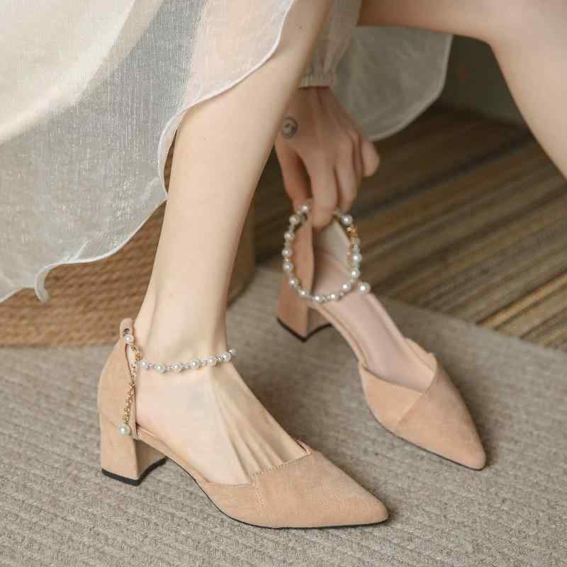 パンプス レディース 太ヒール 夏 ミドルヒール ポインテッドトゥ フェアリースタイル ウェディング ブライダル シューズ パール飾り エレガント2