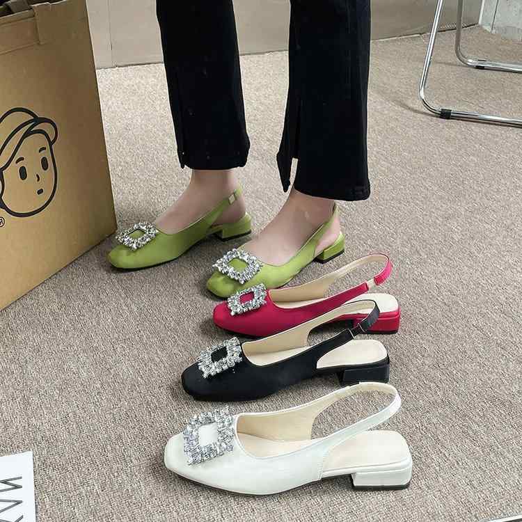 サンダル レディース 韓国 ミュール チャンキーヒール スクエアトゥ ビジュー飾り キラキラ 履きやすい..