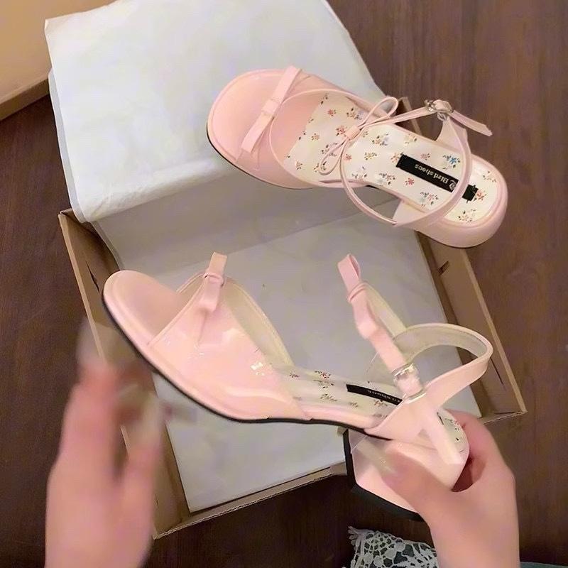 サンダル レディース チャンキーヒール スクエアトゥ バタフライ ちょう結び フェアリー風 フレンチスタイル かわいい おしゃれ モード..