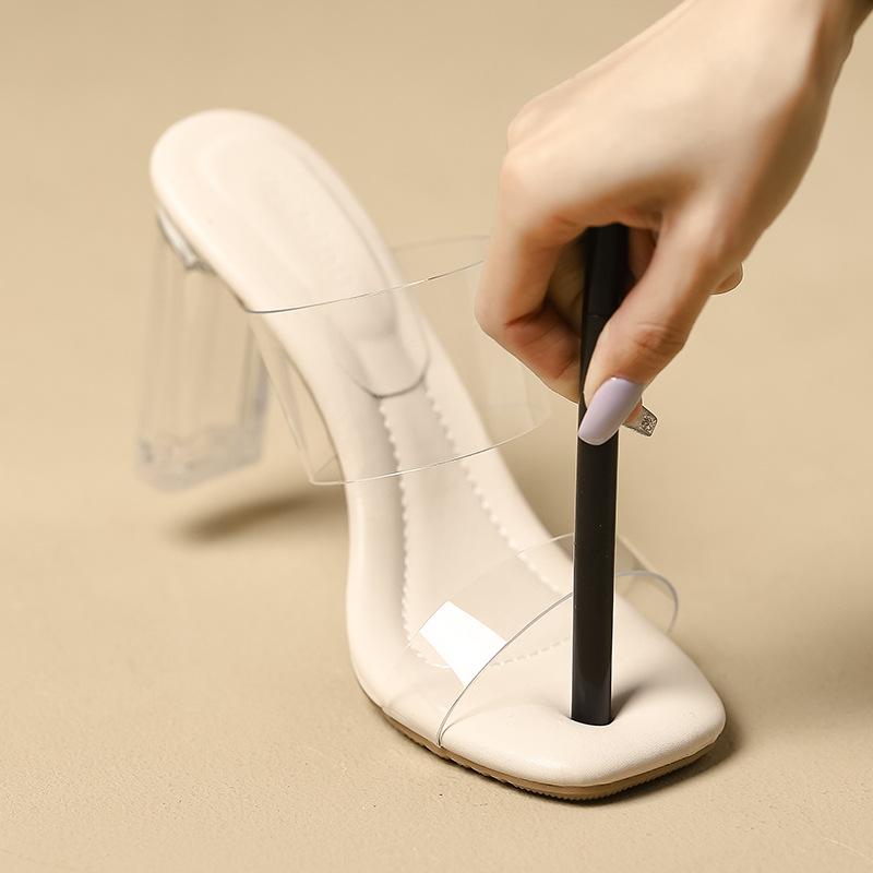 乐天商城 - サンダル レディース 厚底 履きやすい ミュール 痛くなりにくい 歩きやすい スリッパ つっかけ 透明 クリア ヒール 太め チャンキー ヒール クッション 柔らかい ローヒール カジュアル かわいい おしゃれ 春夏