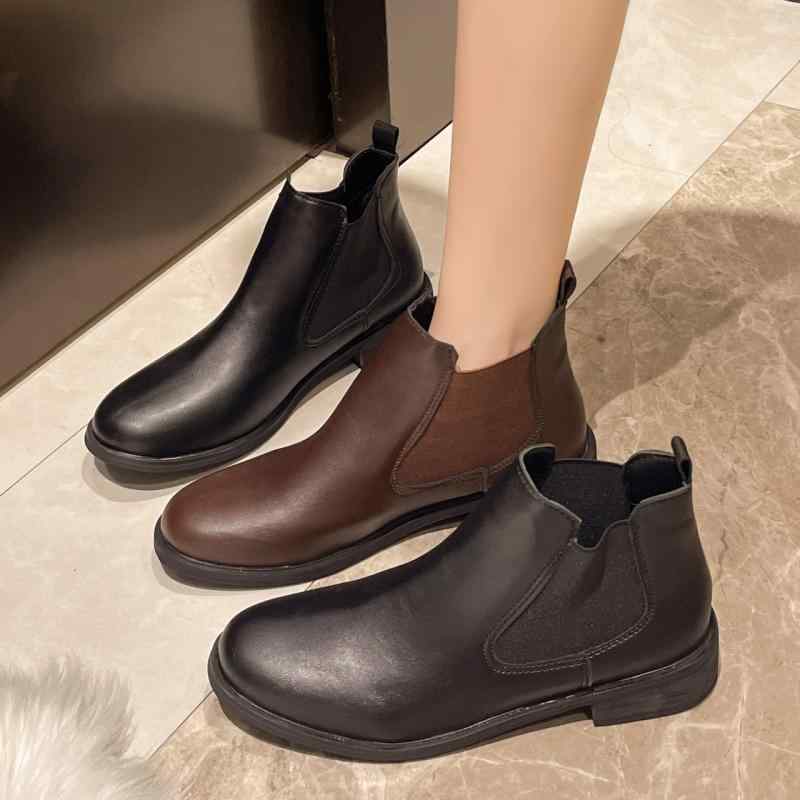 ブーツ レディース 婦人靴 ショートブーツ フラット ローヒール ラウンドトゥ 伸縮性 履きやすい 歩きやすい 疲れにくい ソフトレザー 普段使い カジュアル 旅行 秋冬(4.0)