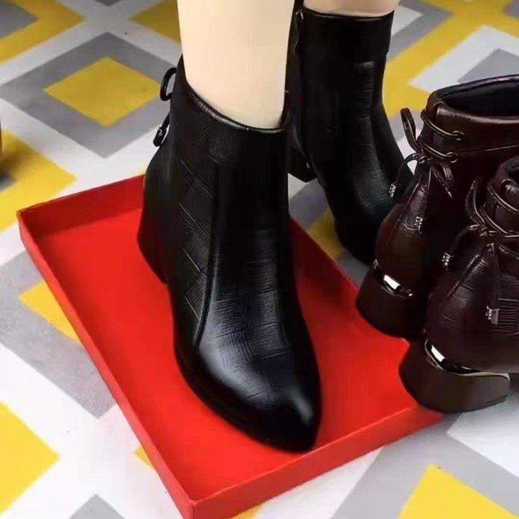 ブーツ レディース ショートブーツ ローヒール 太ヒール チャンキーヒール 暖かい 防寒 ラウンドトゥ ポインテッドトゥ 蝶結び(4.0)