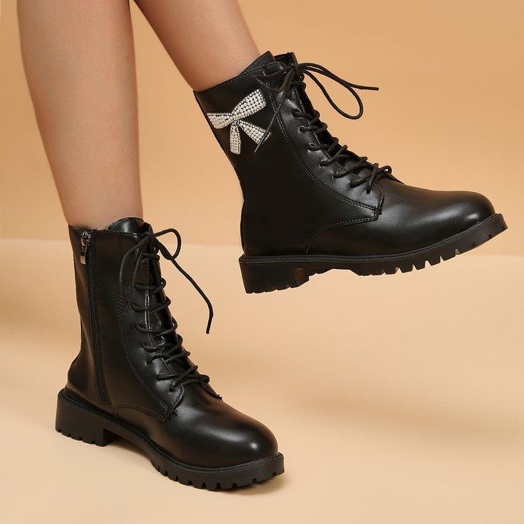 ブーツ レディース 秋冬 ローヒール レースアップ ショートブーツ 無地 ラウンドトゥ 韓国 ファッショ..