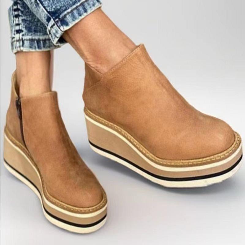 ブーツ レディース 大きいサイズ 厚底 サイドジップ 裸足風 欧米風 秋冬 坡跟