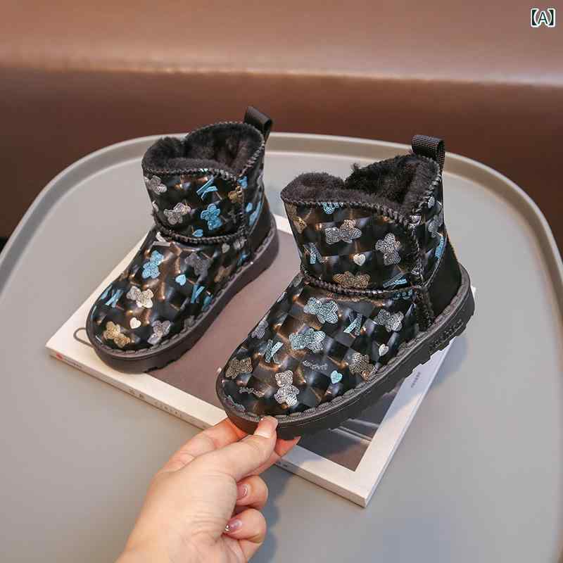 靴 キッズ スノーブーツ 女の子 防寒 裏起毛 滑り止め ショートブーツ 子供靴 ムートンブーツ