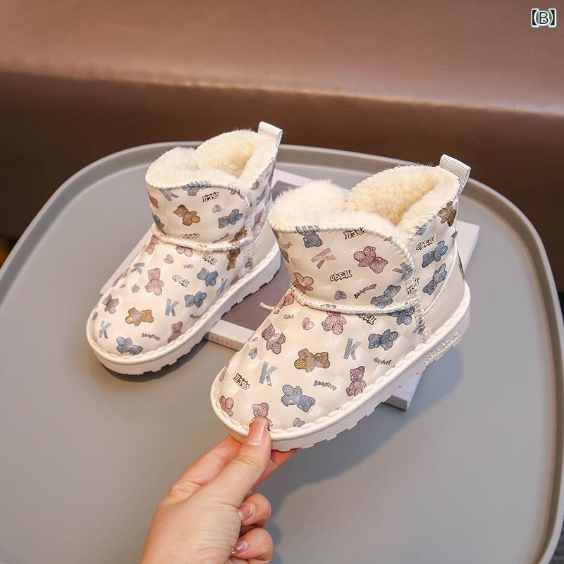 靴 キッズ スノーブーツ 女の子 防寒 裏起毛 滑り止め ショートブーツ 子供靴 ムー...