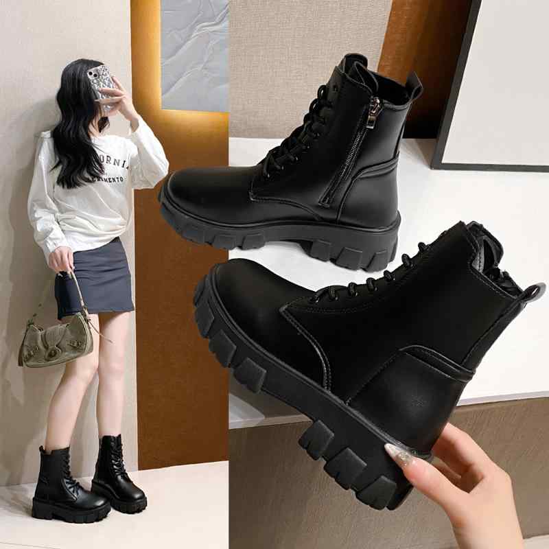 ブーツ レディース 厚底 レースアップ ショートブーツ 女性用 婦人靴 靴 サイドジップ ブリティッシュスタイル カジュアル 秋冬