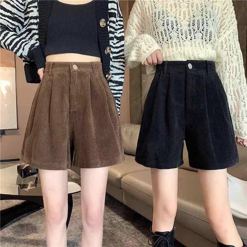 乐天商城 - ショートパンツ レディース 大きいサイズ ハイウエスト 着痩せ コーデュロイ Aライン 秋冬 カジュアル 美脚2