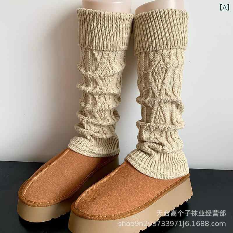 靴下 レディース 羊毛 雪地靴 ソックス ミルクティー ベージュ グレー ニット 太編み レッグウォーマー ルーズソックス