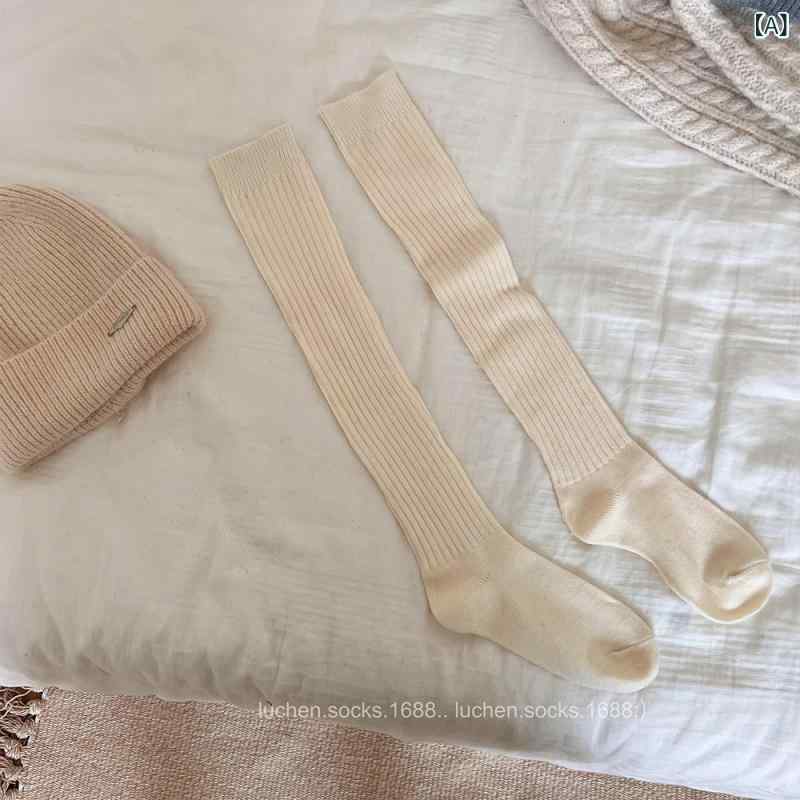 靴下 レディース 秋冬 厚手 ウール混 あったか ロングソックス 韓国風 配色 リブ編み ルーズソックス2