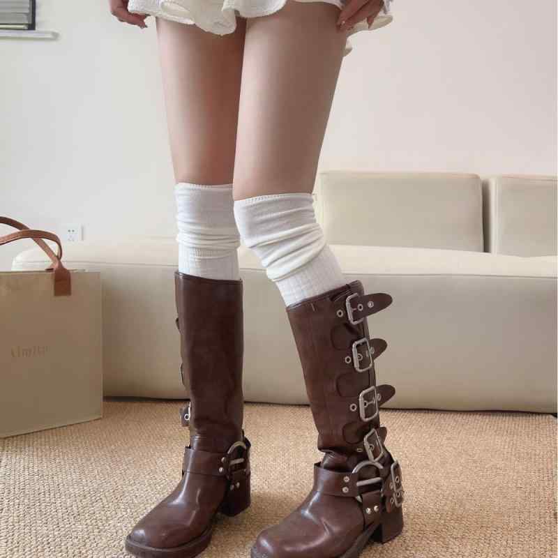 靴下 レディース 秋冬 ウール混 オーバーニーソックス 滑り止め 白色 ロングソックス 韓国風 厚手 弾性 大腿 ニーハイ あったか 冷え対策2