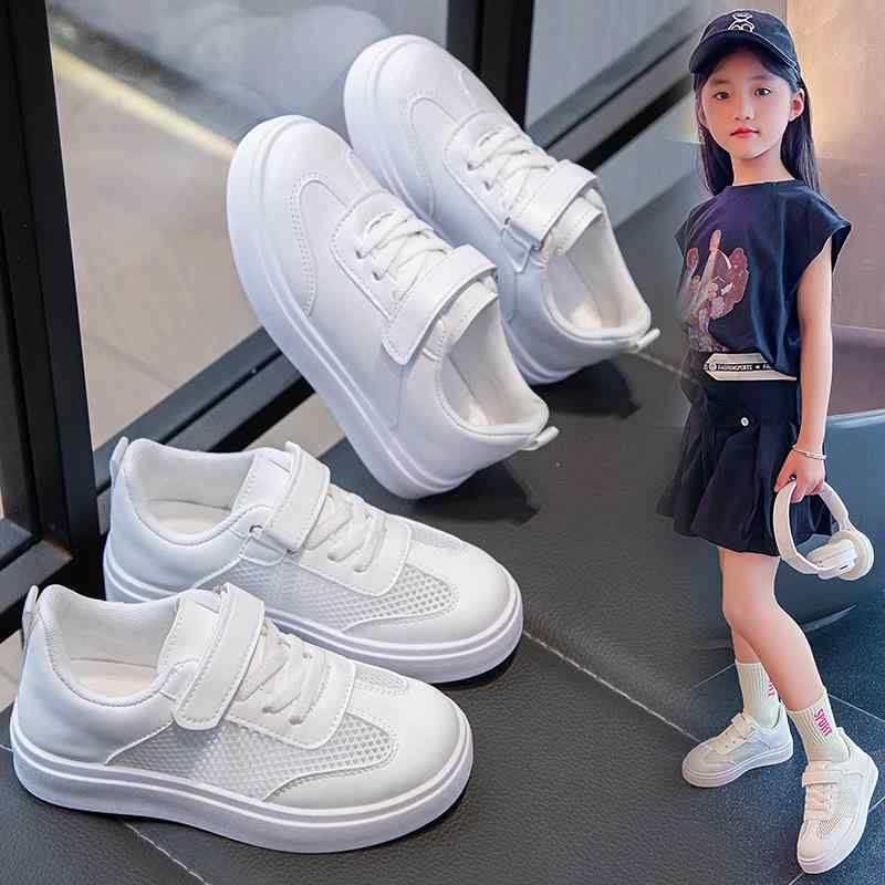 スニーカー キッズ 子供 メッシュ 皮革 白色 男の子 女の子 マジックテープ 運動靴 百搭 かわいい