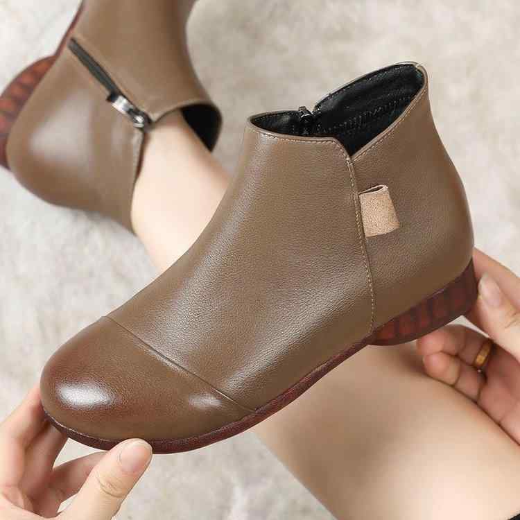 ブーツ レディース 秋冬 レトロ 手作り ローヒール ショートブーツ カジュアル ファッション 秋冬