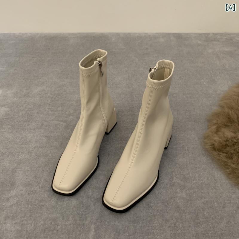 ブーツ レディース ショートブーツ 秋冬 ブラウン マ[ーチンブーツ ス[トレッチ スクエアトゥ チャンキーヒール 歩きやすい カジュアル 2