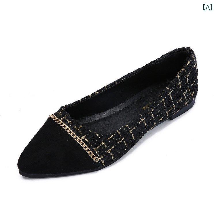 パンプス レディース 年 韓国 ポインテッドトゥ フラットシューズ 格子柄 切り替え