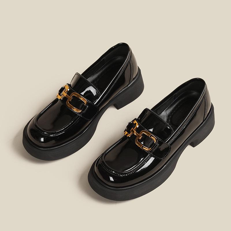 ローファー レディース レトロ 厚底 靴 ラウンドトゥ ブラック ソフトレザー カジュアルシューズ 婦人靴 歩きやすい 普段使い