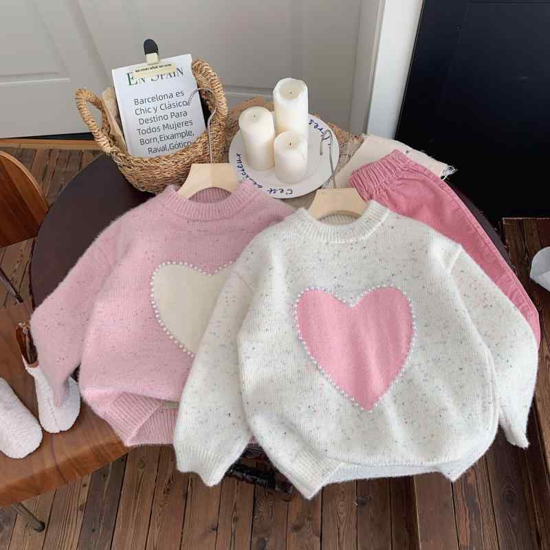 ニット キッズ 女の子 裏起毛 ハート かわいい 秋冬 毛糸 セーター 暖かい 厚手 トップス