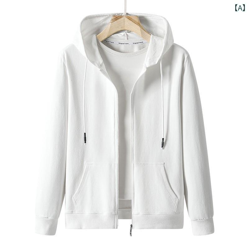 パーカー メンズ 男性用 綿 無地 長袖 ライトアウター スプリングコート 羽織りもの ジップアップ カジュアル スポーティー 秋冬