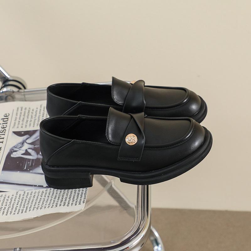 ローファー レディース 春秋 シーズン レトロ調 無地 太めヒール コイン ローファー JK 制服 学生靴 ソフトソール 疲れにくい フラットシューズ