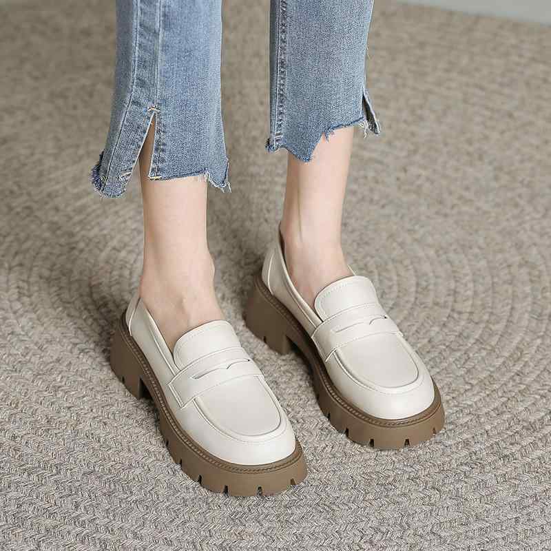 靴 レディース 厚底 ローファー シューズ 英倫風 スリッポン カジュアル 普段使い 英国風 レトロ ソフトレザー かわいい 歩きやすい