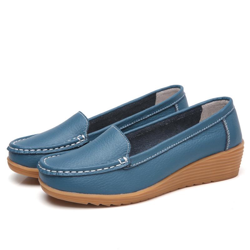 靴 レディース 婦人靴 カジュアル シューズ ミセス シニア レザー 本革 クッション 快適 歩きやすい 履きやすい スリッポン モカシン ローヒール ウェッジソール 黒 ブラック ブラウン2