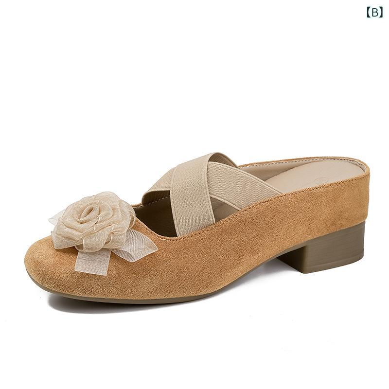 サンダル レディース 小柄 厚底 6cm 椿 ココマーク風 マリージェーン チャンキーヒール ミュール ローヒール 歩きやすい かわいい 履きやすい カジュアル 春夏