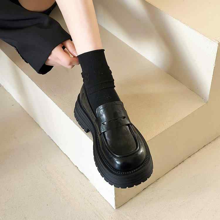 ローファー レディース 春 中ヒール 厚底 ラウンドトゥ スリッポン 太ヒール チャンキーヒール カジュアル 通勤 通学 デート お出かけ かわいい 歩きやすい 楽ちん