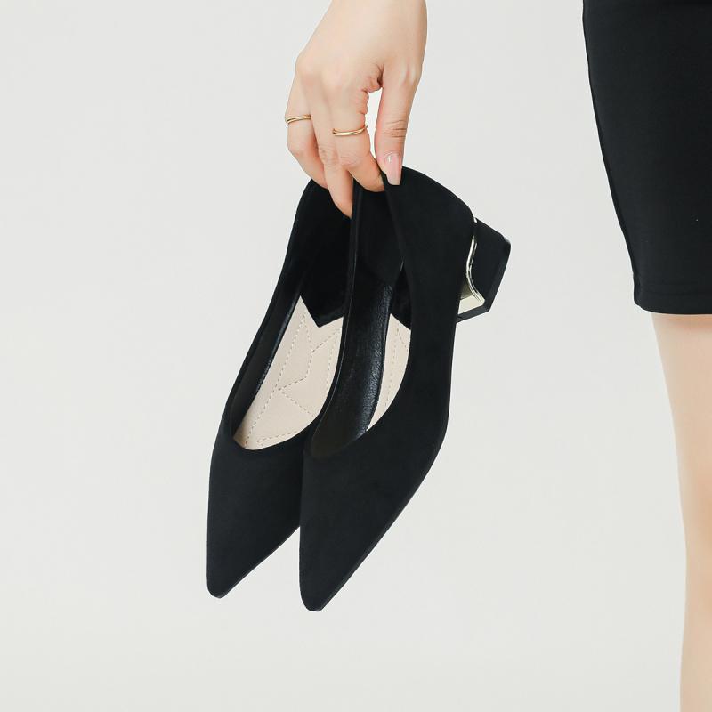 靴 レディース 疲れない 立ち仕事 パンプス 礼儀 正装 通勤 オフィス 柔らかい スエード調 ミドルヒール チャンキーヒール2