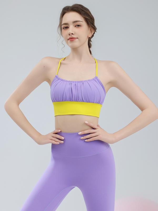 ヨガウェア バックレス セット レディース プラティ 美背 運動用 スポーツブラ インナー ハイウエスト ヒップアップ フィットネスパンツ 女性用 伸縮性 軽量 通気性良好 黒系 ピンク系 グレー系・カテゴリ: スーツ・スタイル: カジュアル・主な素材: 錦纶26%、アセタール74%・袖丈: 半袖・着方: 着用・上下装分類: セットアップ（二点セット）・カラー展開: クリスタルパープル、レモンイエロー、メチルブルー、エメラルドグリーン、ナイターブルー・サイズ展開: S、M、L・下装スタイル: タイトパンツ・特徴: ブランドロゴ付き、胸パッド付き・対象: 女性・柄: パステルカラー