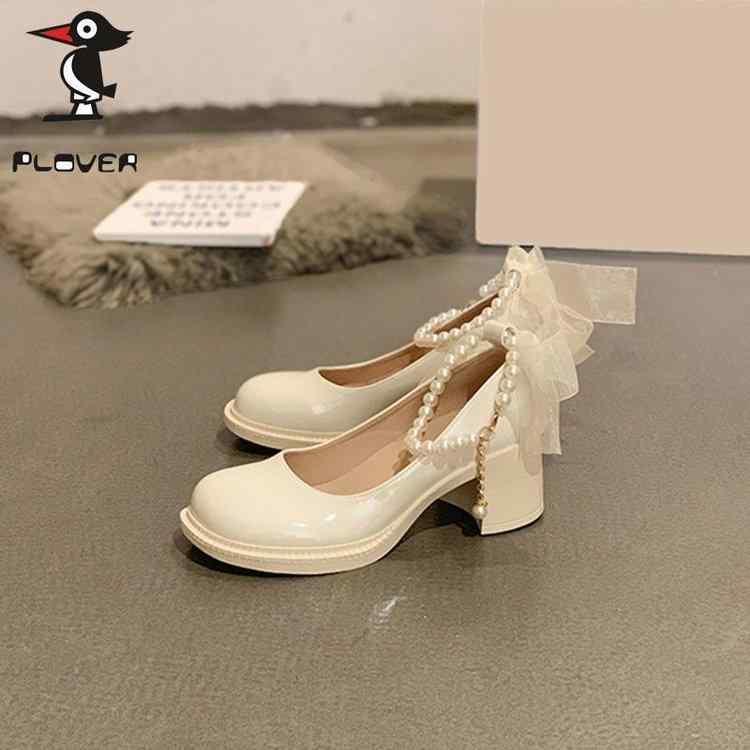 靴 レディース 厚底 ハイヒール 秋冬 メリージェーン シューズ 太ヒール ラウンドトゥ 疲れない 履きやすい 歩きやすい 美脚効果 フェイクレザー レトロ 結婚式 パーティー2