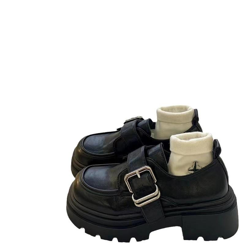 パンプス レディース 秋冬 レトロ メリージェーン 厚底 ローファー スリッポン ラウンドトゥ カジュアル 普段使い かわいい 歩きやすい 美脚 黒 ブラック系2