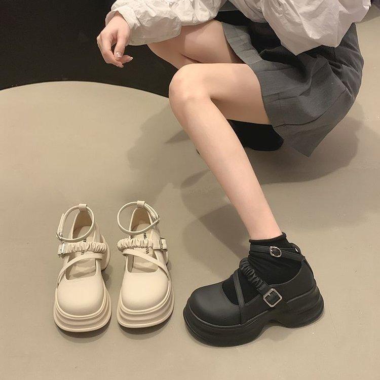 靴 レディース 厚底 マリー ジェーン シューズ 春秋 韓国風 ストラップ ローファー ぺたんこ 切り替え フラット 外反母趾 疲れない 歩きやすい かわいい カジュアル2