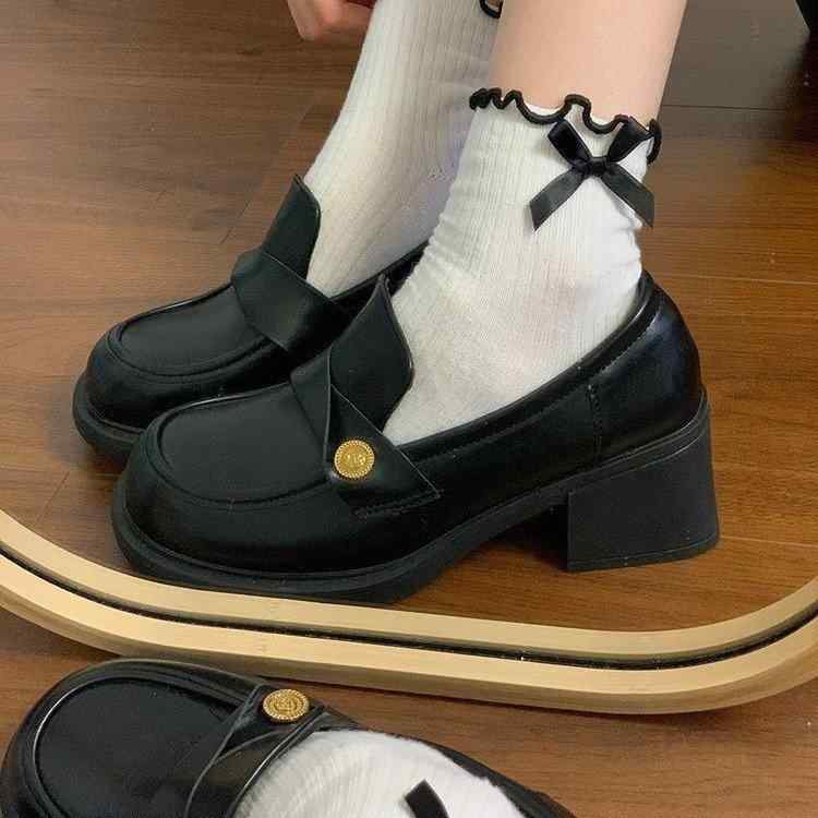 ローファー レディース 厚底 小皮鞋 レトロ ブリティッシュスタイル 太ヒール 婦人靴 デイリーユース 普段使い2