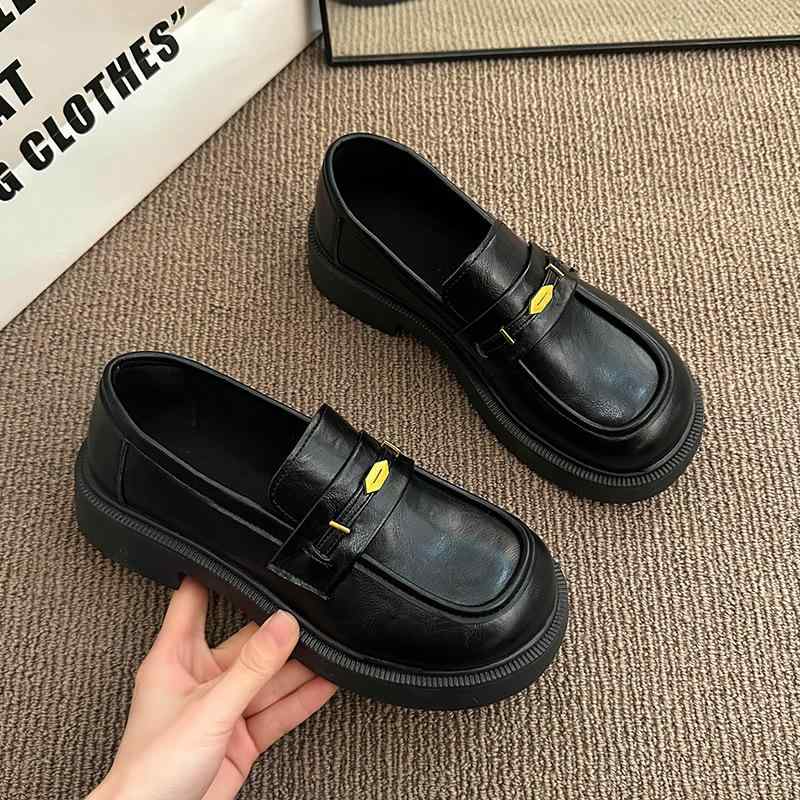 靴 レディース ローファー 春秋 厚底 チャンキーヒール レトロ ヴィンテージ 英国風 スリッポン 普段使い かわいい 歩きやすい 婦人靴 ブラック ブラウン系2