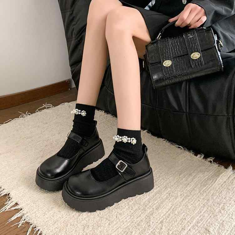 靴 レディース 厚底 スニーカー ラウンドトゥ メリージェーン シューズ 靴擦れ防止 痛くない 歩きやすい 美脚 脚長 学生靴 通勤 普段使い2