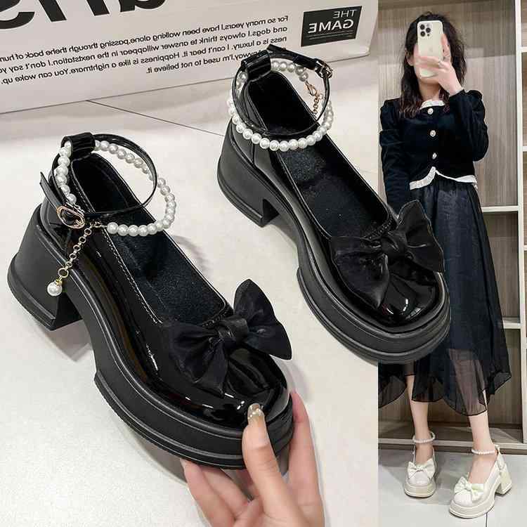 靴 レディース 厚底 マリー ジェーン シューズ バレエシューズ チャンキー ヒール ローファー 蝶結び かわいい 歩きやすい 履きやすい 美脚 普段使い デート お出かけ 春夏2