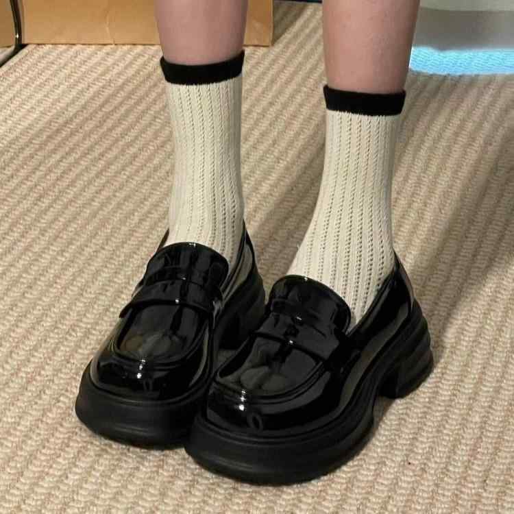 靴 レディース ローファー 厚底 黒色 小皮鞋 通学 かわいい 英国風 JK制服 学生靴 普段使い2
