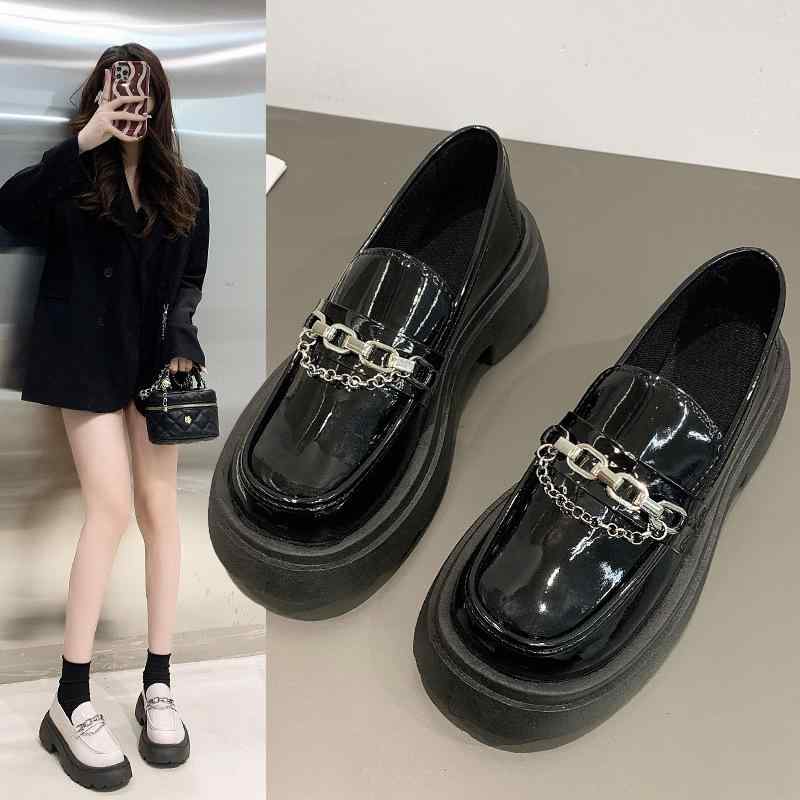 靴 レディース ローファー 厚底 ラウンドトゥ スリッポン レトロ カジュアル 小さいサイズ 大きいサイズ 英国風 太ヒール おしゃれ かわいい 歩きやすい フェイクレザー2