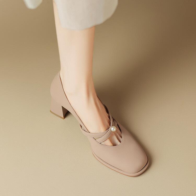 靴 レディース 春夏 パンプス マリー ジェーン シューズ ローヒール 太めヒール チャンキーヒール スクエアトゥ 浅履き フラット バレエシューズ 接触冷感 シンプル きれいめ かわいい フェミニン お洒落 オシャレ エレガント 上品