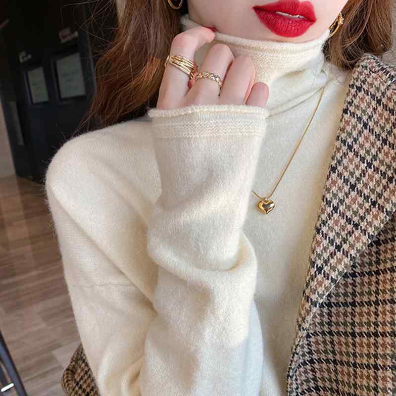 乐天商城 - ニット レディース 秋冬 ハイネック トップス インナー カットソー プルオーバー セーター 高級感 伸縮性 ストレッチ やわらか あったか スリム 細見え 無地 シンプル オフィスカジュアル きれいめ2