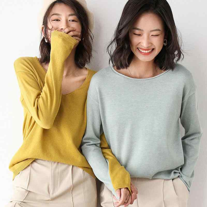 Rakuten - ニット レディース 秋冬 ラウンドネック Vネック ゆったり ショート丈 プルオーバー トップス 羊毛混紡 あったか 防寒 セーター カットソー 暖かい インナー