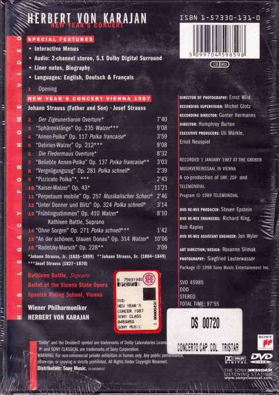 Karajan / Johann Strauss (Father&amp;Son)/Joseph Strauss - New Year's Concert Vienna 1987  
