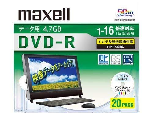 【中古】maxell 16倍速対応データ用CPRM対応DVD-R4.7GB20枚1枚ずつプラケース プリント対応ホワイト DR..