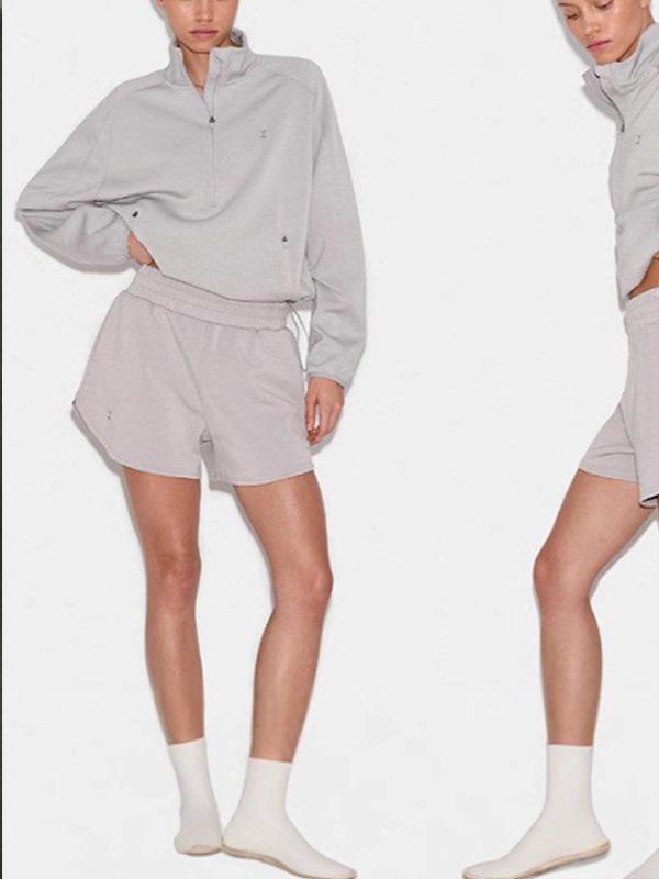 ジャケット レディース アウトドア スポーツ カジュアル ウェア セットアップ プルオーバー 短パン 上下セット 立襟 ハーフジップ 接触冷感