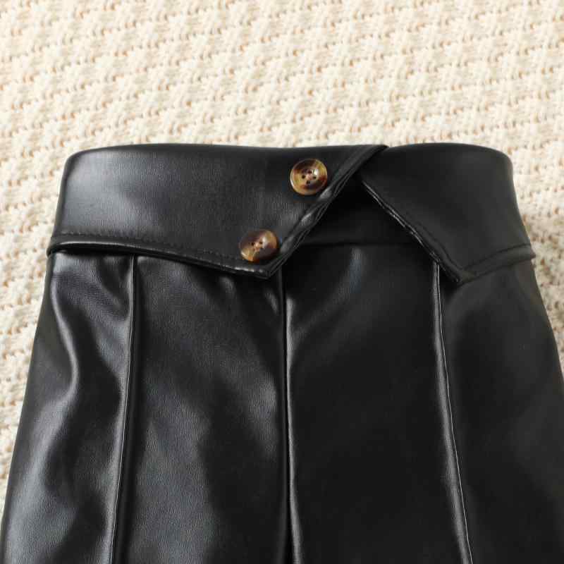 セットアップ キッズ 女の子 パフスリーブ トップス パンツ 上下 2点セット カットソー フレアパンツ フェイクレザー おしゃれ かわいい