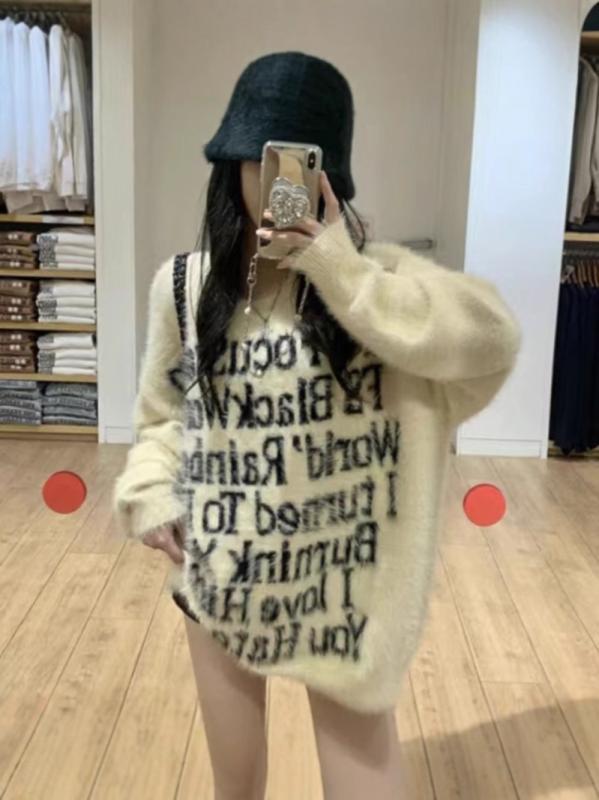 ニット レディース 秋冬 プルオーバー 高見え ミンク風 セーター ゆったり ストリート カジュアル かわいい ふわふわ トップス フェイクミンク ふんわり