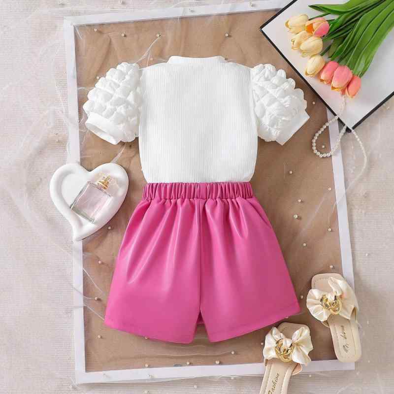 キッズ 女の子 夏服 セットアップ トップス 半袖 パフスリーブ カットソー スカート チュール フリル リボン かわいい おしゃれ お出かけ着 普段着2